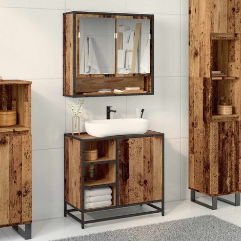 vidaXL Bathroom Furniture Set 2 pcs Old Wood Engineered Wood (1/5)