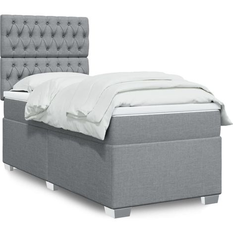 Boxspringbett mit Matratze Hellgrau 90x200 cm Stoff