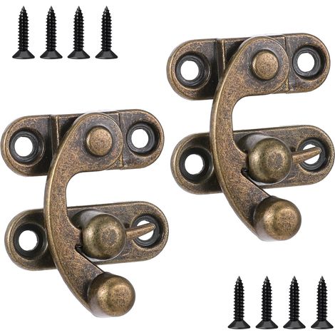 Lot de 2 verrous rotatifs rapides vintage en bronze avec vis pour petite boîte en bois, boîte à bijoux, boîte à vin (1/5)