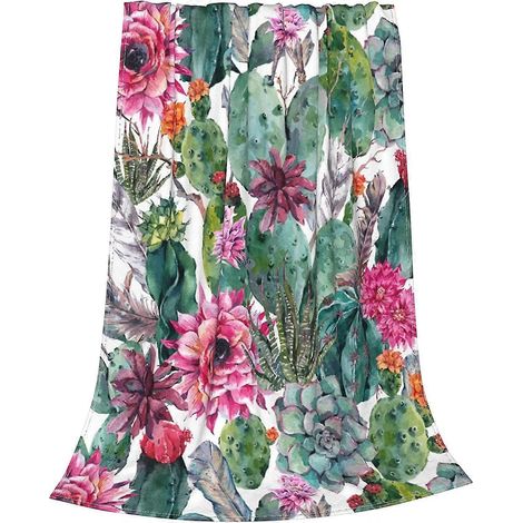 Hermosa manta de cactus, manta de franela polar, manta para sofá, cama, para niños, adolescentes y adultos. (1/4)