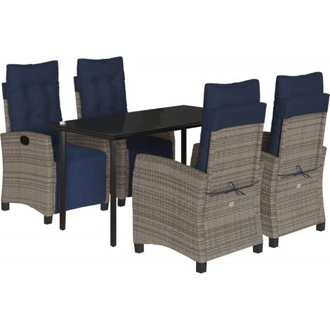 5 Piece Garden Dining Set with Cushions Grey Poly Rattan vidaXL (1/5)