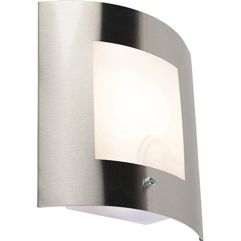 QAZQA Moderno Lámpara de pared exterior de acero IP44 sensor crepuscular - Emmerald Plástico /Acero inoxidable Rectangular Adecuado para LED Max. 1 x 40 Watt