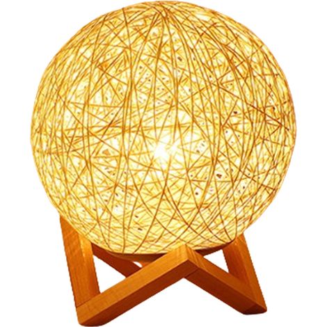 Lampe de table/lampe de chevet LED, alimentée par USB, lampe boule en rotin, cadeau d'anniversaire original, décoration chambre/maison/bureau. (1/5)