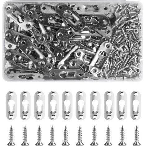 60 Pcs Cintres de Trou de Serrure, Support de Montage Dissimulé, Attaches en Trou de Serrure en Métal, Cintre pour Fixation de Tableau Accrocher Attaches Cadre Photo, Armoire, Miroir, avec 120 Vis