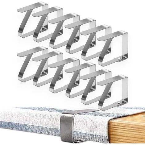 Lot de 12 pinces à nappe réglables en acier inoxydable renforcé, pour tables épaisses, maintien stable, argent (1/5)
