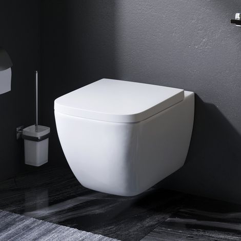 Am.Pm – WC suspendu sans bride en céramique – Toilettes sans rebord pour nettoyage facile – Abattant à fermeture douce – Dimensions 500x360x345mm (1/5)