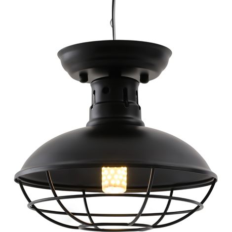 Plafonnier rétro noir, plafonnier vintage de style industriel, plafonnier à cage métallique, Luminaire (1/5)