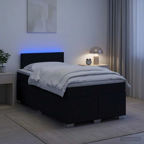 Cama con Base Tapizada, Colchón y Luz LED Negro 120 x 200 cm (1/5)