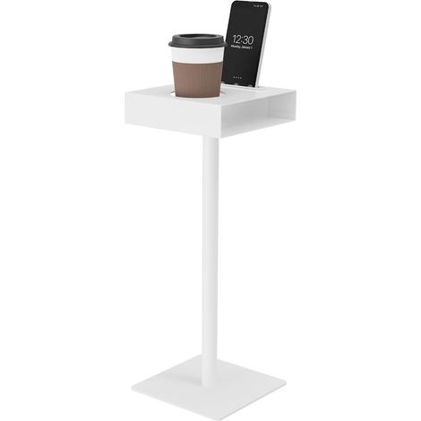 Lot de 1 Table d’appoint Métal,Carré Petite Table de Bout,Blanc (1/5)
