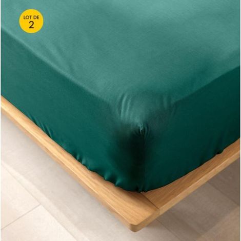 Lot de 2 draps housse King size 180 x 200 cm en coton bio Biolina Emeraude (1/4)