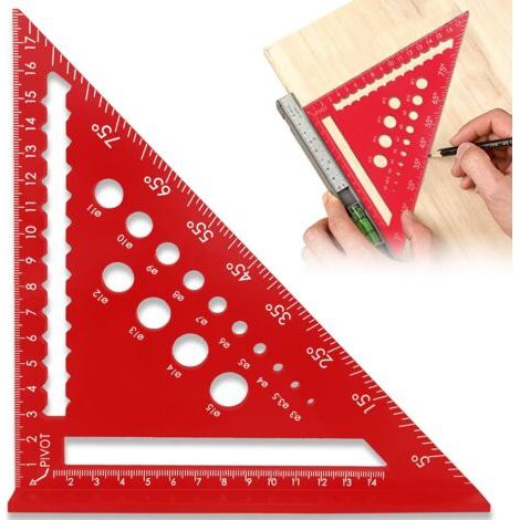 Equerre Menuisier 180mm, Equerre Charpentier, 45 90 Degres Rapporteur D'angle Menuisier pour Les Mesures du Travail du Bois, Mesure D'angle (Rouge)