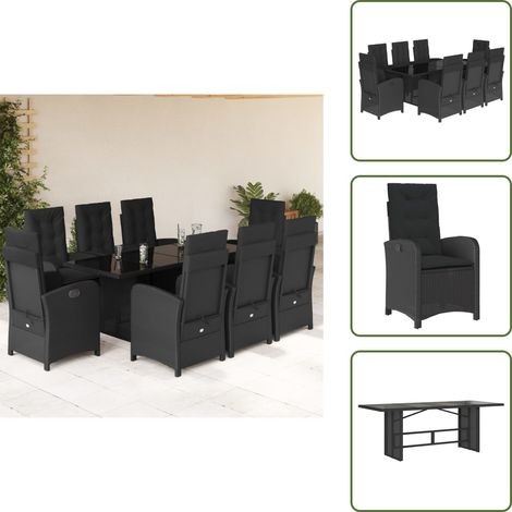 Cuscini da seduta - vidaXL Set da Pranzo da Giardino 9 pz con Cuscini Nero in Polyrattan - Cuscini da schienale