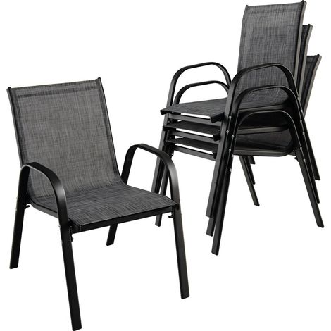 Juego de 2 sillas de jardín apilables 83 x 67 x 55 cm confort ergonómico diseño contemporáneo acero negro 200012444