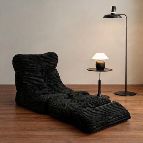 Pouf modulable 2-en-1 en tissu flanelle noir 83 cm en flannelette (1/5)