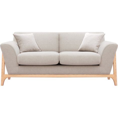 Canapé scandinave 2 places en tissu effet velours texturé beige et bois clair ASAKO (1/5)