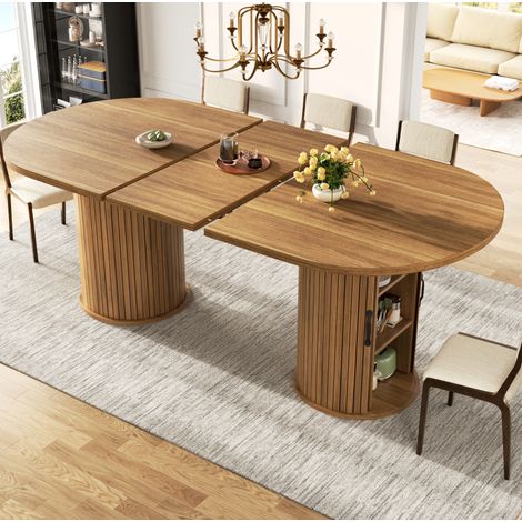 Ausziehtisch (150 bis 190x80x75 cm), Teleskopauszug, verdecktes Staufach, MDF und Metall, dunkelbraun (1/5)