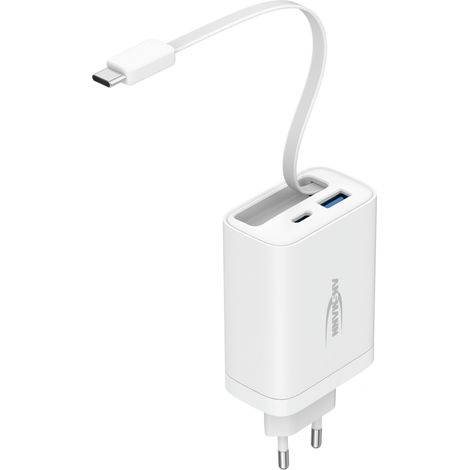 ANSMANN USB Ladegerät 30W - USB C & A Schnelllader Integriertes Kabel