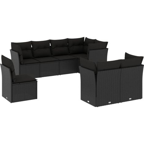 vidaXL Salon de jardin 8 pcs avec coussins noir résine tressée (1/3)