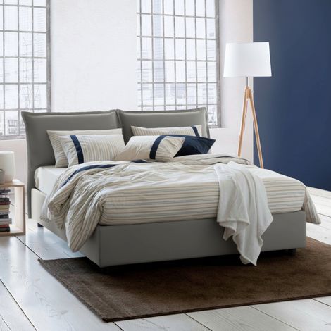 Talamo Italia Cama matrimonial Sabrina, Cama contenedor con revestimiento de tela, 100% Made in Italy, Apertura frontal, con colchón Cm 160x200 incluido, Gris, con embalaje reforzado (1/5)