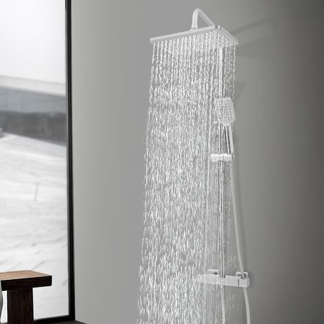 Mitigeur thermostatique carré avec ensemble de douche, ensemble combiné de douche de luxe à effet pluie pour salle de bains, système de douche à effet pluie à fixation murale, argent (1/5)