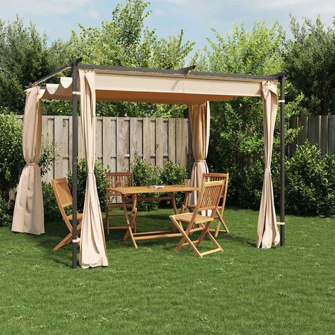 vidaXL Tonnelle avec rideaux 3x3 m Crème Acier (1/5)