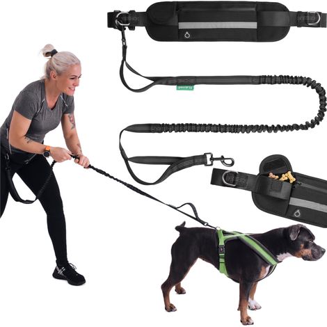 Cintur贸n lumbar con correa el谩stica para correr con un perro.