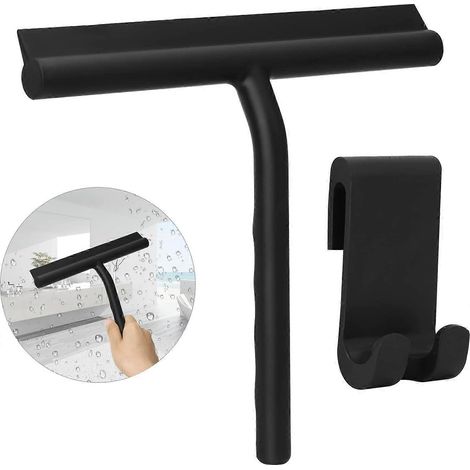 Raclette pour portes de douche en verre, boucle résistante, sans perçage et crochet adhésif, raclette de douche en silicone avec noyau en acier inoxydable, outil de nettoyage (1/5)