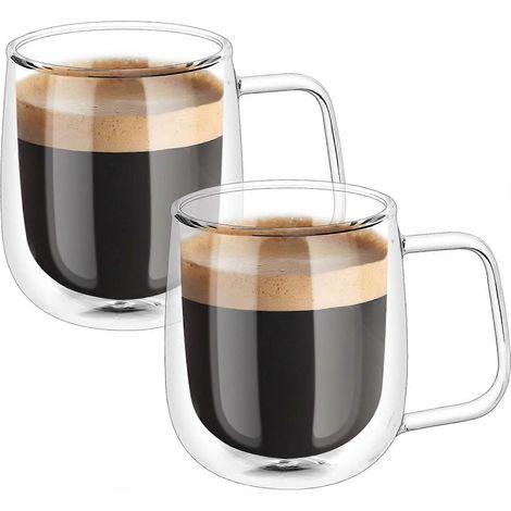 Mug à double paroi, lot de 2 tasses à café à double paroi, en verre borosilicate, pour thé, café, latte, cappuccino, expresso, bière, 250 ml (lot de 2). (1/5)