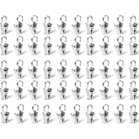 50 Pièces - Pinces à Rideau - 351310mm - Acier Inoxydable - Pinces à rideau avec crochets - Crochets à rideau - Pour suspendre des rideaux de douche, des guirlandes lumineuses, des photos, de la décor (1/5)
