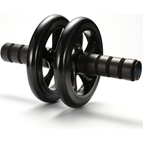 Roue abdominale noire avec tapis de genoux, rouleur abdos pour entraînement, poignées en mousse confortable, idéale pour musculation et renforcement des abdominaux (1/4)