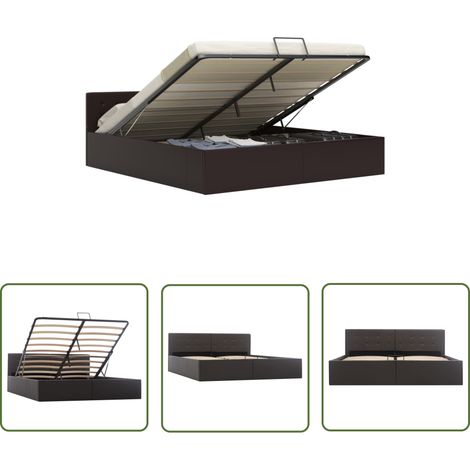 The Living Store Stauraumbett Hydraulisch Grau Kunstleder 160×200cm - Doppelbett - Bettgestell - Stauraumbett - HYDRAULISCHES BETT - Kunstlederbettwäsche (1/5)