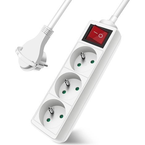 Power Strip with 3 Outlets, 3m Cable, Flat Plug, Child Safety, Indoor Use (1/5)