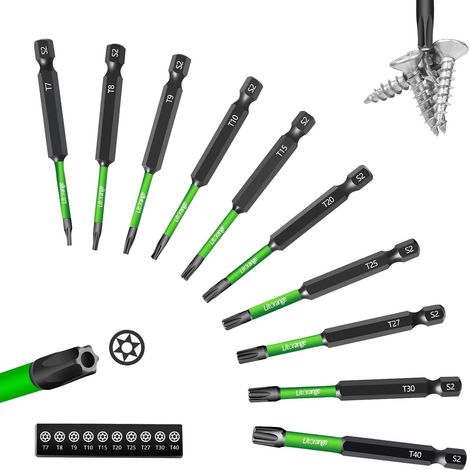 Torx Screwdriver Bit Sets, 10Pcs 75mm Magnetic Impact Security Star Bits Set with T7 T8 T9 T10 T15 T20 T25 T27 T30 T40 (1/5)
