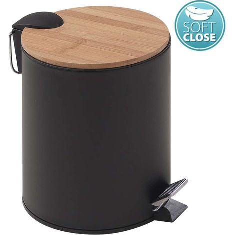 Sapho Gedy Bamboom - Pattumiera Kenta 3 l, Soft Close, nero opaco/bambù 1309 (1/3)