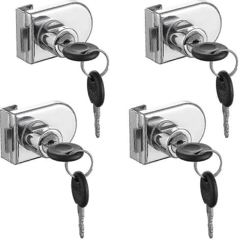 Serrure pour porte vitrée, 4 verrous à came, serrure de sécurité pour vitrine ou armoire vitrée de 5 à 8 mm, sans perçage (avec 8 clés) (1/5)