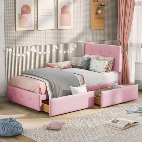 Letto singolo con cassetto in velluto 90x200 cm OKMYHOME (1/5)