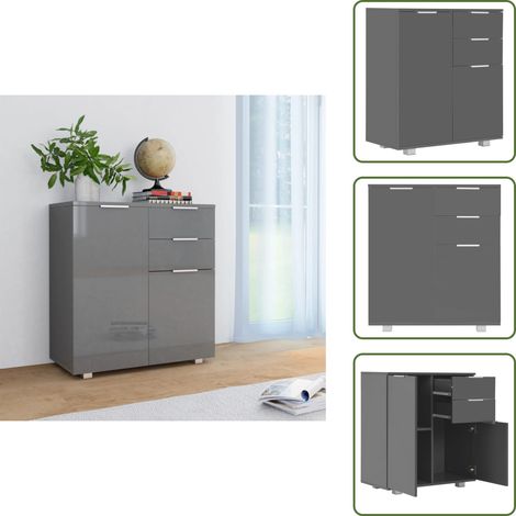 Sideboard Hochglanz-Grau 71x35x80 cm Holzwerkstoff - Schubladenregal - Sideboard Grau - Holz Sideboard - TV Stand - Regal Mit Schubladen