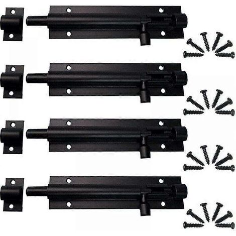 (Noir, 11,3 cm) Kit de 4 verrous pour portails extérieurs, portes et verrous coulissants. Verrous en acier pour portillons de jardin, portes de salle de bain et portes en bois. (1/5)