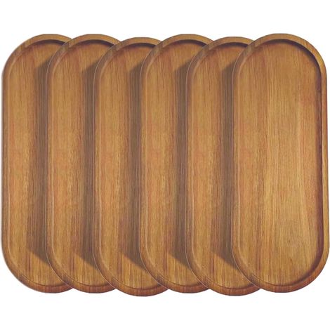 Lot de 6 Plateaux de Service rectangulaires en Bois Massif Naturel avec Bord pour éviter de Glisser et de renverser Les Aliments (Plateaux ovales en Acacia) (1/5)