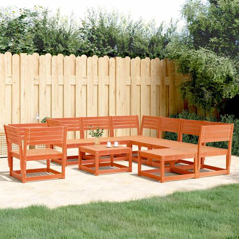 vidaXL Juego de muebles jardín 8 pzas madera maciza pino marrón cera (1/5)