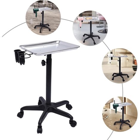 Chariot de service en métal sur roulettes - Plateau de service à roulettes - Pour dentiste, médecin, tatouage, salon, spa, beauté - Hauteur réglable (1/5)