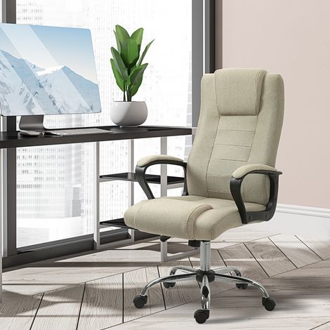 Bürostuhl in Leinenoptik, höhenverstellbar, Wippfunktion, 5 Rollen, Beige