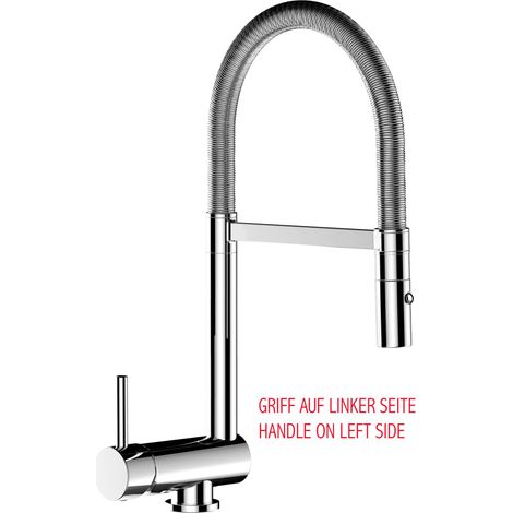 Unterfenster Wasserhahn Vorfenster Umklappbar 6 CM Verchromt Kuechenarmatur mit 360 schwenkbarem Auslauf und abnehmbare 2 strahl Handbrause - LINKER HEBEL