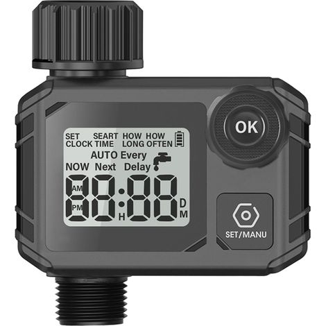 Temporizador de riego automático con una salida, pantalla LCD grande, función de retardo por lluvia, filtro anti-obstrucción y protección IP55 (resistente al agua). Ideal para jardines, céspedes y pis (1/5)
