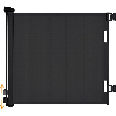 Barrière de Sécurité Rétractable 0 à 140cm pour Bébés et Chiens Barrière de Securité Escalier 85 cm de Haut, Barrière Sécurité Enfant Relocalisable et Enroulable, Noir (1/5)