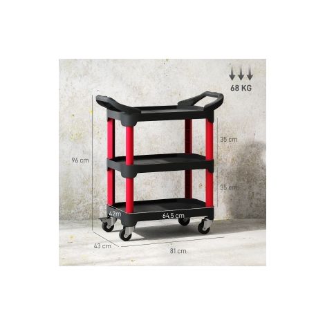 Chariot d'atelier noir à 3 niveaux avec poignée et charge maximale de 68 kg pour garage, entrepôt et atelier (1/5)