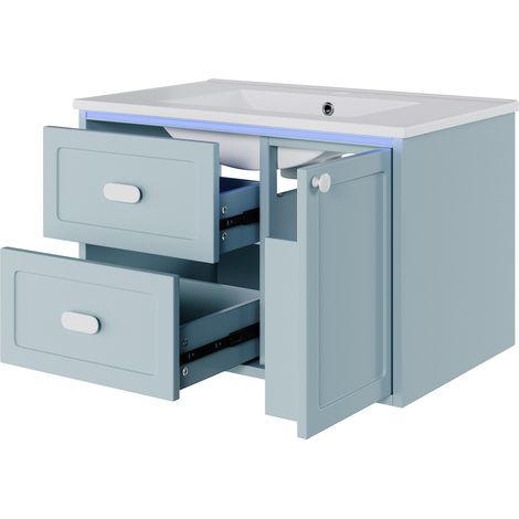 Mobile bagno sospeso 76x46x51 cm in MDF blu con lavabo in ceramica, 2 cassetti (1/5)