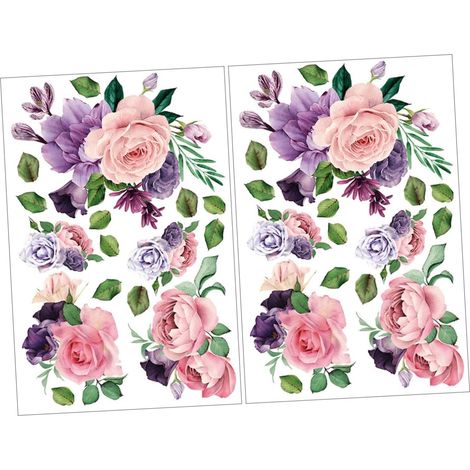 Sticker Mural Fleur de Pivoine Autocollant Décoratif Amovible, Décoration Murale Chambre Salon, Motif Floral 2 Pièces pour Intérieur, Facile à Poser (1/5)