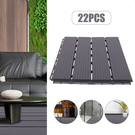 22 pièces carrelage carrelage balcon terrasse 30 x 30 x 1,6 cm, Panneaux composites en plastique - Pour terrasse, jardin, cour, véranda, gris foncé (1/5)