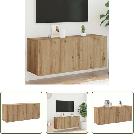 vidaXL Rangement tv - Meuble TV mural chêne artisanal 100x30x41 cm (1/5)